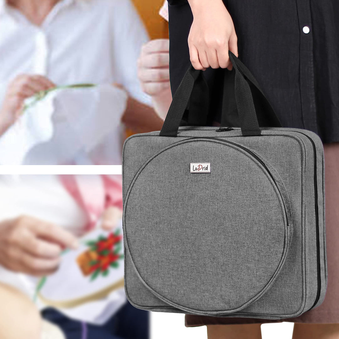Embroidery Project Bag, Square Embroidery Supplies Storage Tote Bag, Portable Craft Carry Case for Embroidery Kits and Cross Stitch Kits Tools, Multiple Pockets, Gray, Bag Only