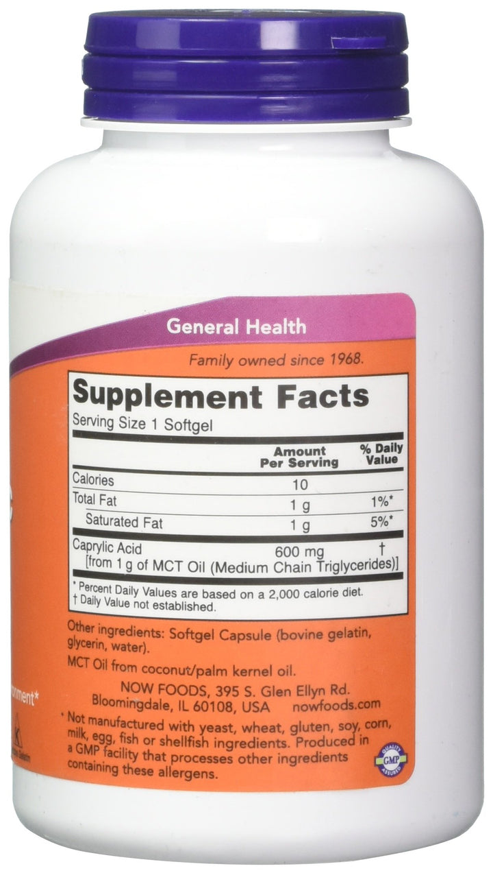 NOW Caprylic Acid 600mg, 100 Softgels