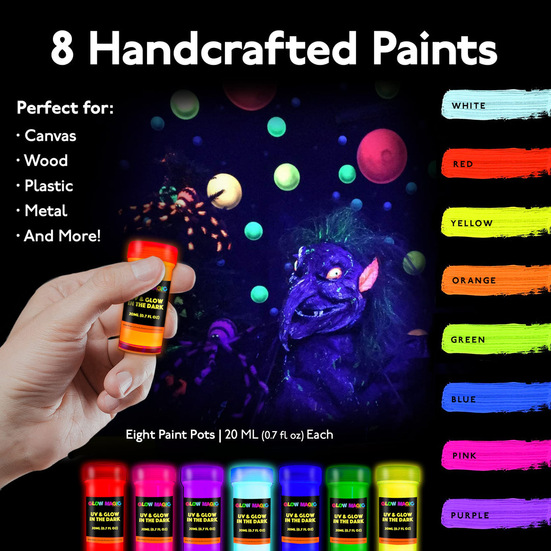 2-in-1 Glow-in-the-Dark Paint, Reflective Acrylic Paints for Outdoor and Indoor Use on Canvas, Walls and Ornament Painting - Easter Egg Painting Decoration, Set of 8, 20 mL