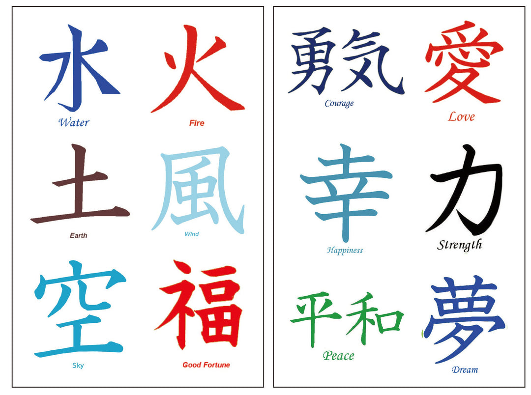 36 Premium Kanji Tattoos: Japanese, Chinese, Asian Characters: Love, Peace.
