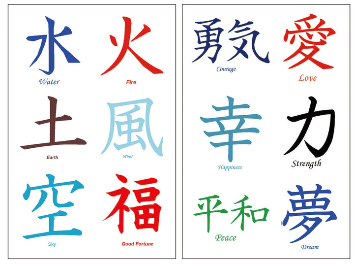36 Premium Kanji Tattoos: Japanese, Chinese, Asian Characters: Love, Peace.