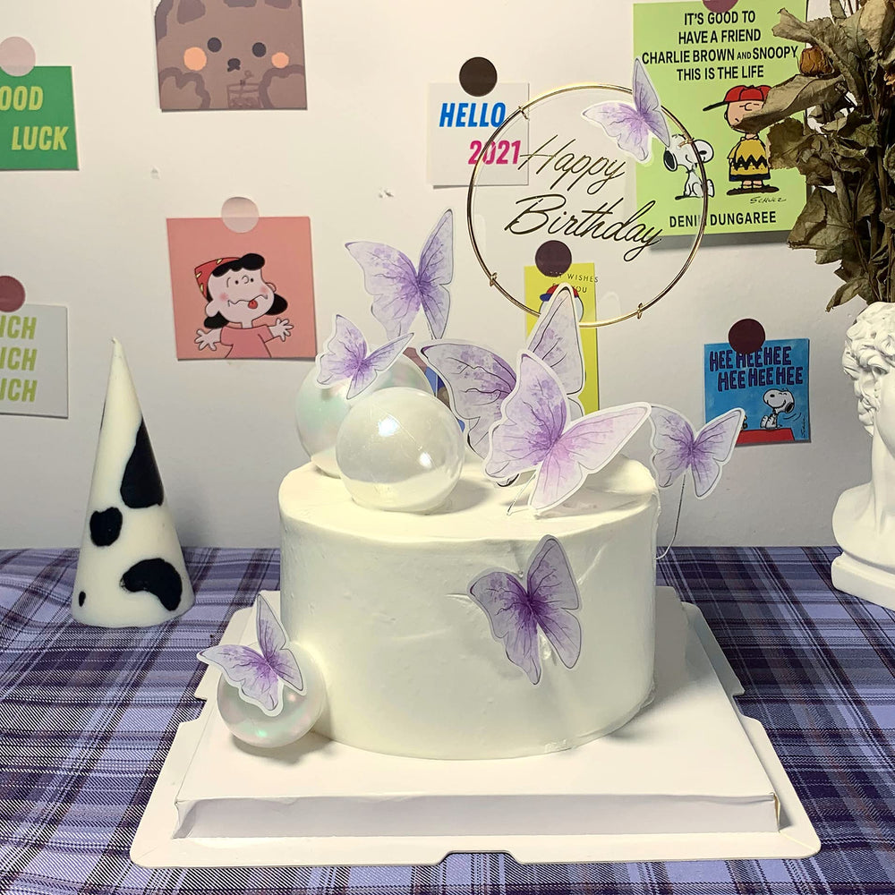 11-Pieces Purple Butterfly Cake Toppers Happy Birthday Metal Gold Happy Birthday Cake Topper Butterfly Birthday Cake Decorations Cake Butterfly Party Decorations