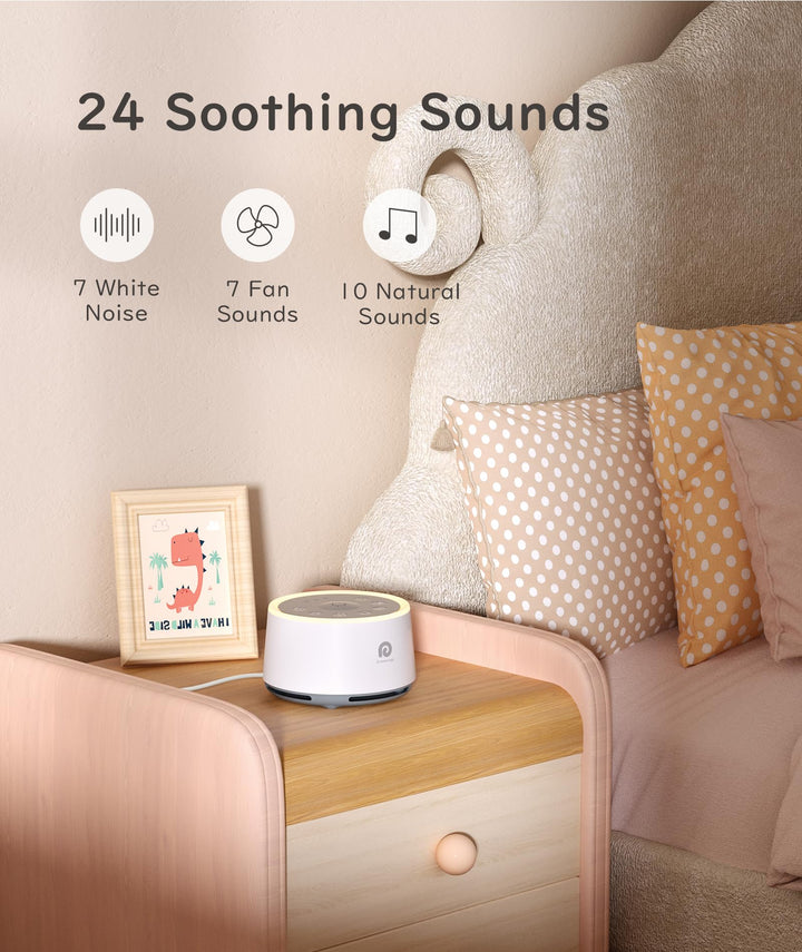 Dreamegg D1 Sound Machine Baby - White Noise Machine for Baby with Night Light, 24 High Fidelity Sounds, Timer & Memory Feature, Noise Machine with Nursery Lamps for Baby Adults, Home, Office (White)