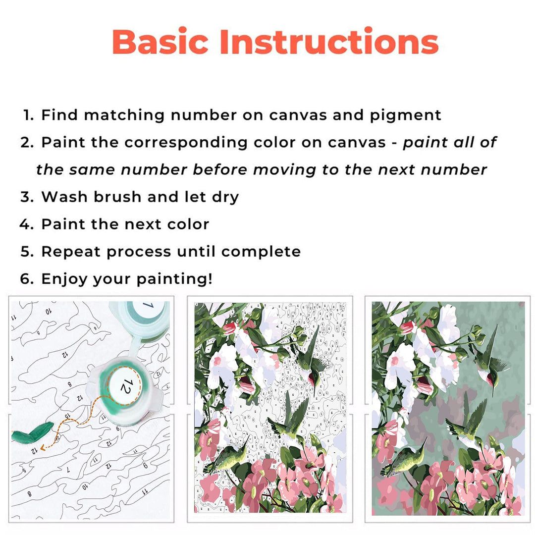 Paint by Numbers for Adults Beginner Kids,DIY Adult Paint by Number Kits on Canvas No Framed,Flowers and Hummingbird Acrylic Painting with 3 Brushes Easy Crafts Hobby for Women Oil Painting Kit