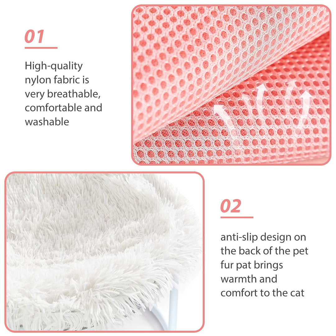Cat Beds for Indoor Cats,Pet Hammock Bed, Cat Calming Cushion Bed, Anti-Slip Faux Fur Fluffy Round Washable Cat Bed with Plush Mat & Cat Toy Balls,Fits up to 25lbs, Pet Bed for Kitty and Puppy-Pink