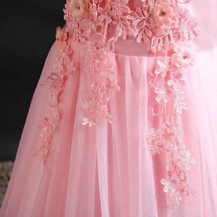 Toddler Baby Girls Flower Lace Long Princess Christmas Formal Dress for Kids Wedding Bridesmaid Pageant Birthday Party Suit Communion Puffy Tulle Dance Sundress Playwear Peach Pink 5-6X