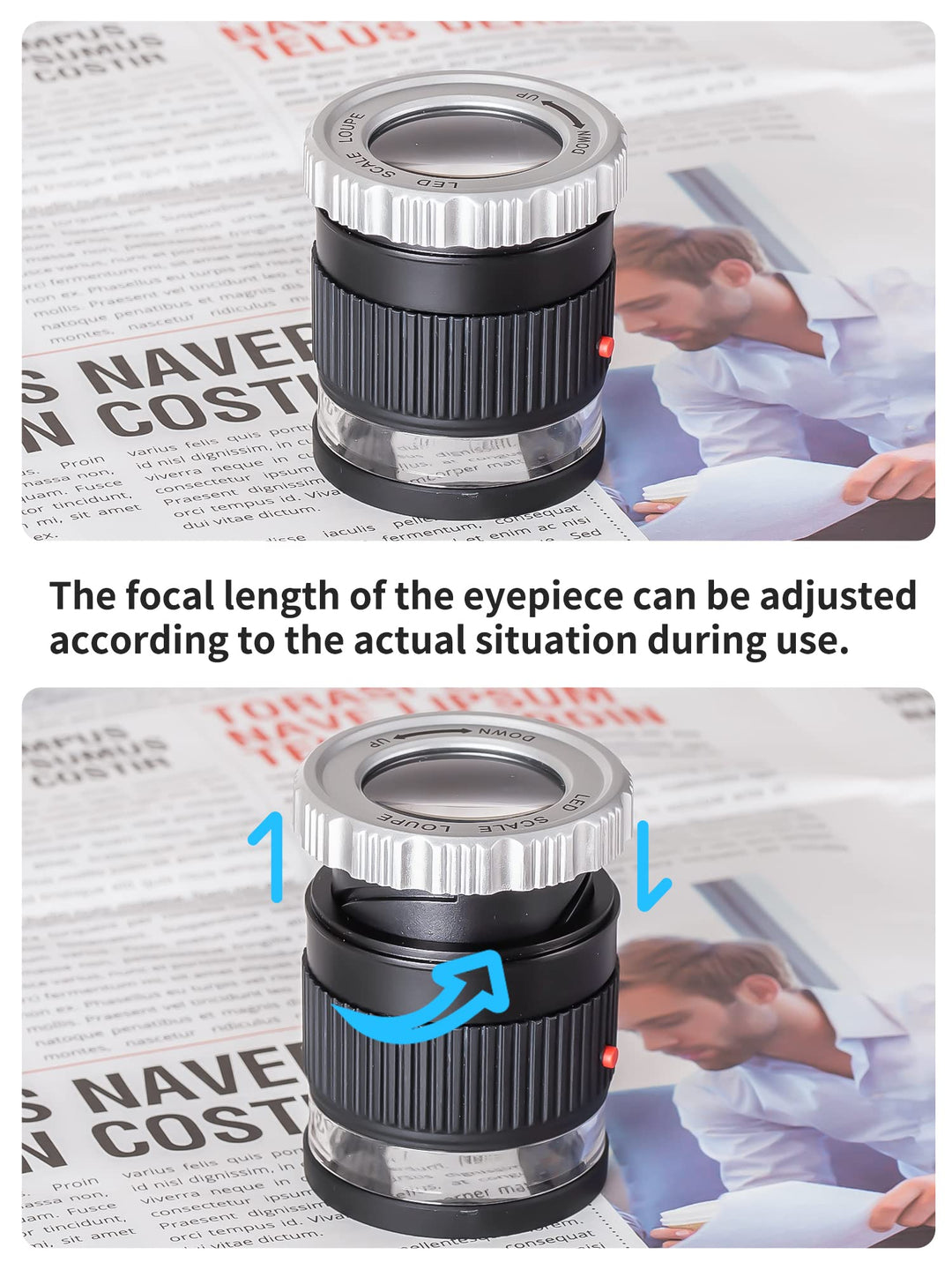 30X Jewelers Loupe, Adjustable Focal Length Magnifier with 3 LED Light for Gems, Jewelry, Coins, Stamps, etc (Black)