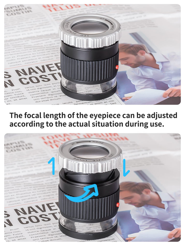 30X Jewelers Loupe, Adjustable Focal Length Magnifier with 3 LED Light for Gems, Jewelry, Coins, Stamps, etc (Black)