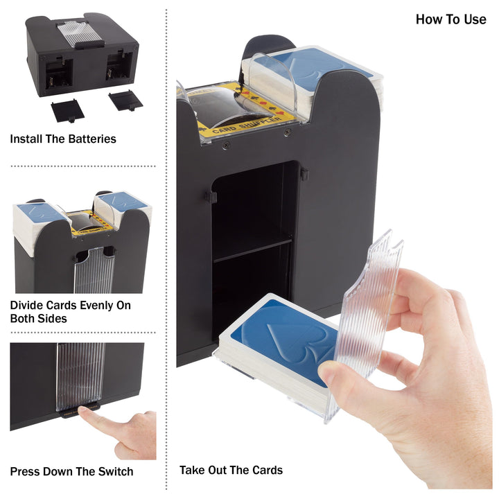 Automatic Card Shuffler - Battery-Operated 6-Deck Playing Card Dispenser - Game Night and Casino Accessories