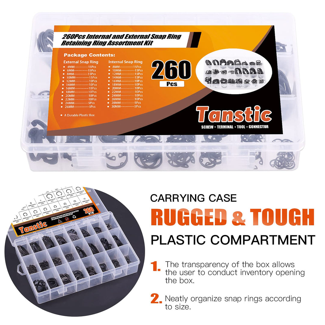 261Pcs 4 In 1 Snap Ring Pliers Set Snap Ring Pliers Remover Retaining Circlip Pliers with 260Pcs Internal and External Snap Ring Retaining Ring Assortment Kit