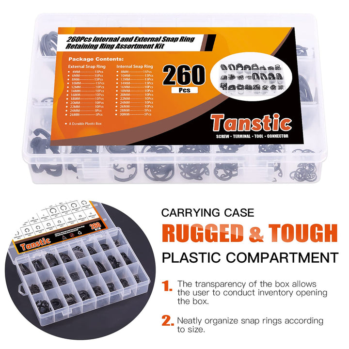 261Pcs 4 In 1 Snap Ring Pliers Set Snap Ring Pliers Remover Retaining Circlip Pliers with 260Pcs Internal and External Snap Ring Retaining Ring Assortment Kit