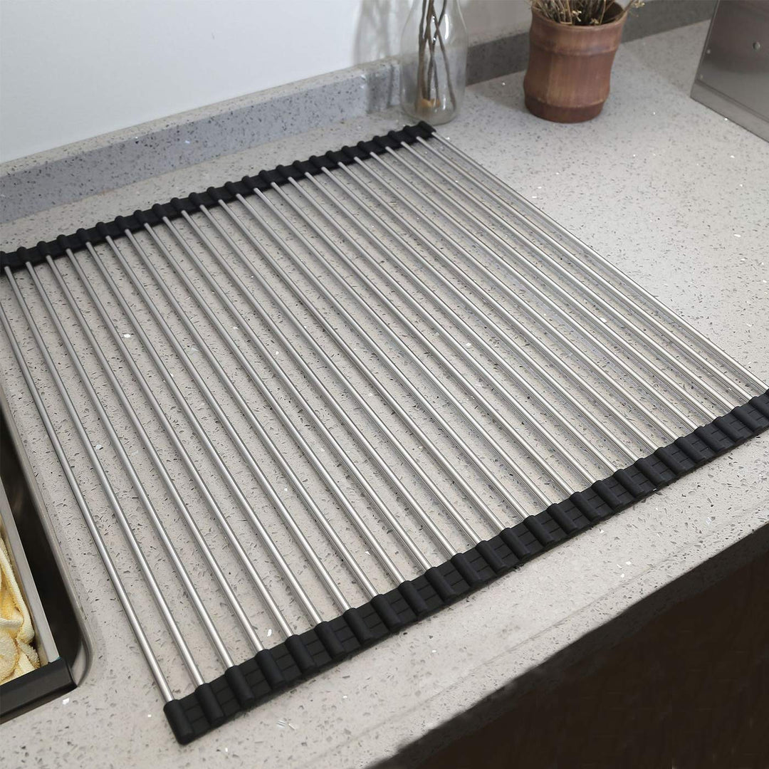Roll up Dish Drying Rack Over The Sink Kitchen Roll up Sink Drying Rack Portable Dish Drainer Foldable Dish Drying Rack (Black, 20.5&#39;&#39;X19.7&#39;&#39;)