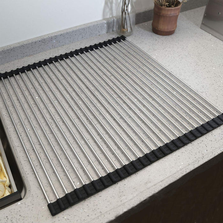 Roll up Dish Drying Rack Over The Sink Kitchen Roll up Sink Drying Rack Portable Dish Drainer Foldable Dish Drying Rack (Black, 20.5&#39;&#39;X19.7&#39;&#39;)