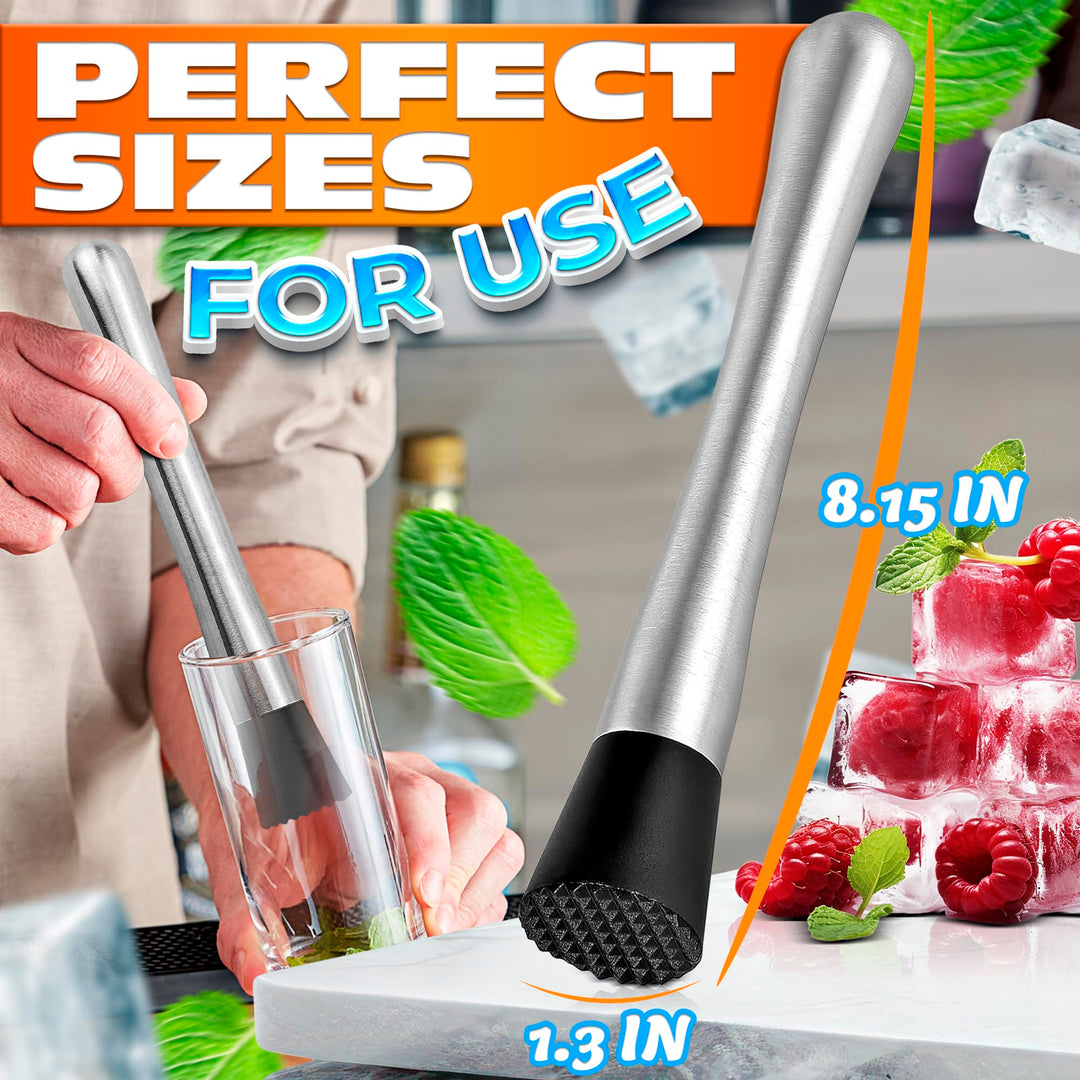 Stainless Steel Bar Muddler for Cocktails - 2Pcs Old Fashioned Cocktail Muddler for Lemonade Home Bar Supplies and Accessories Drink Muddler - 8 Old Fashion Ice Crushers Cocktail Muddler Set