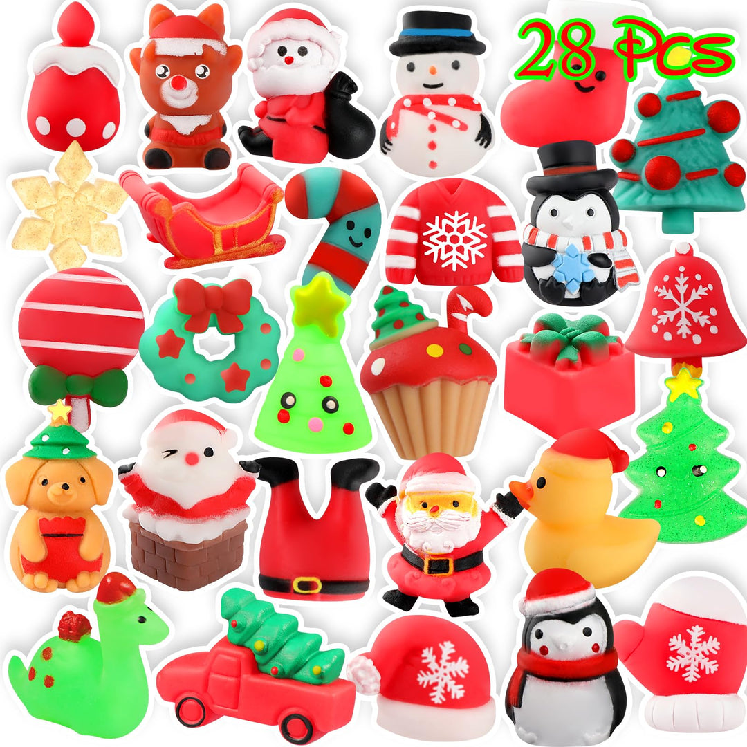 Squishies, 28 Pack Mochi Squishy Toys - Christmas Kawaii Cat Squishys Slow Rising Animals - Party Favors, Goodie Bag, Birthday Gifts, Mini Squishies Stress Reliever Toy Pack
