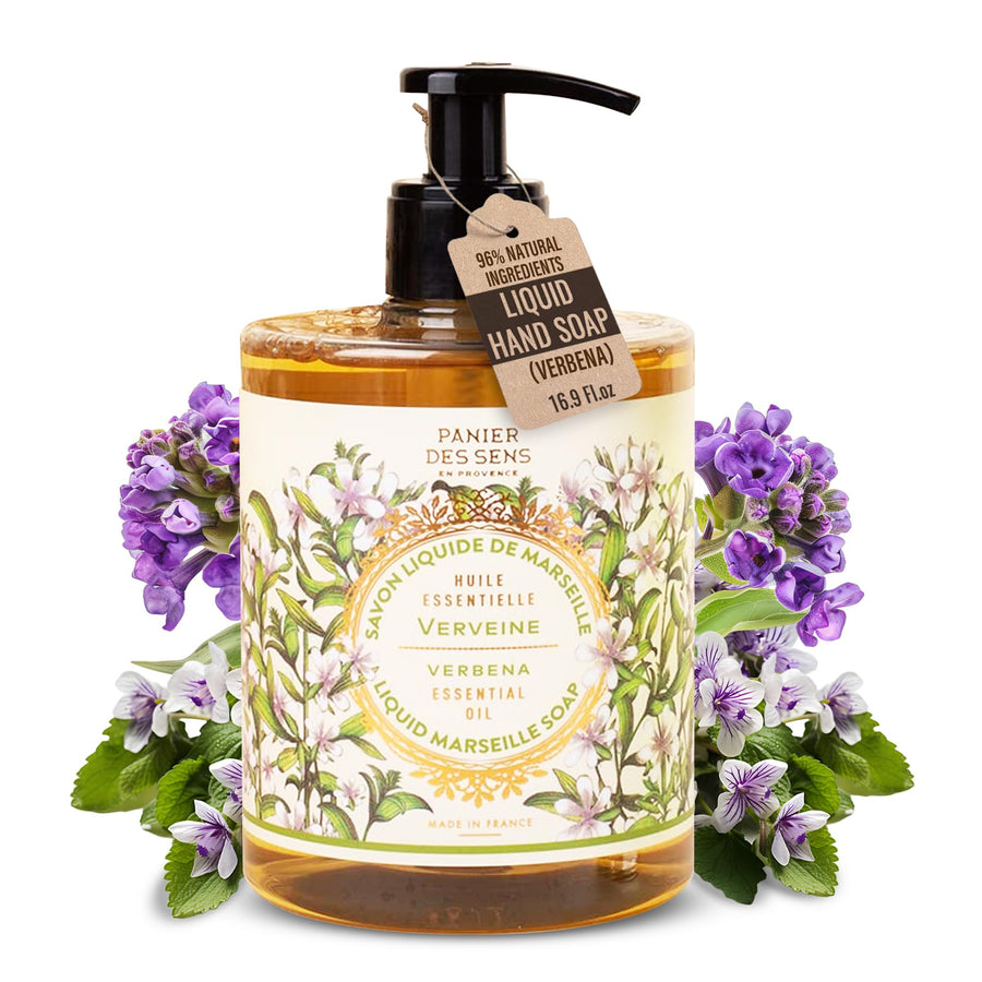 - Liquid Hand Soap - Verbena Hand Wash - French Marseille Moisturizing Hand Soap with Coconut Oil - Refillable Kitchen & Bathroom Hand Soap - 97% Natural Ingredients -16.9 Fl.oz