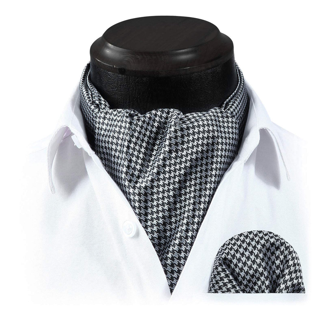HISDERN Men&#39;s Ascot Houndstooth Dot Jacquard Wo
