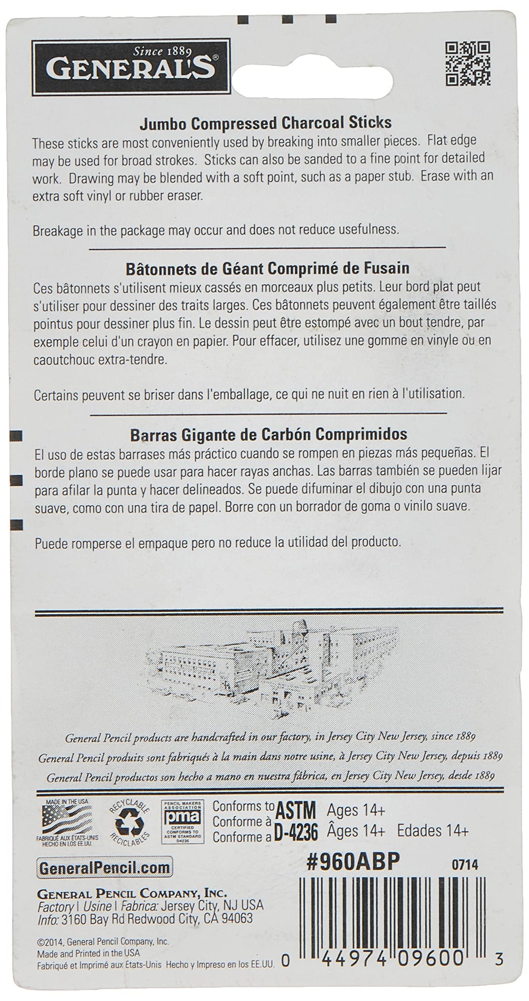 General Pencil 960ABP Generals Jumbo Charcoal 3 ASST ST