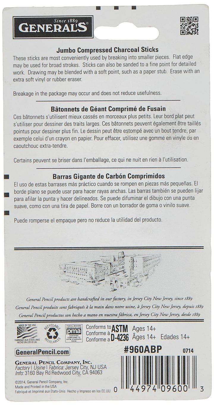 General Pencil 960ABP Generals Jumbo Charcoal 3 ASST ST