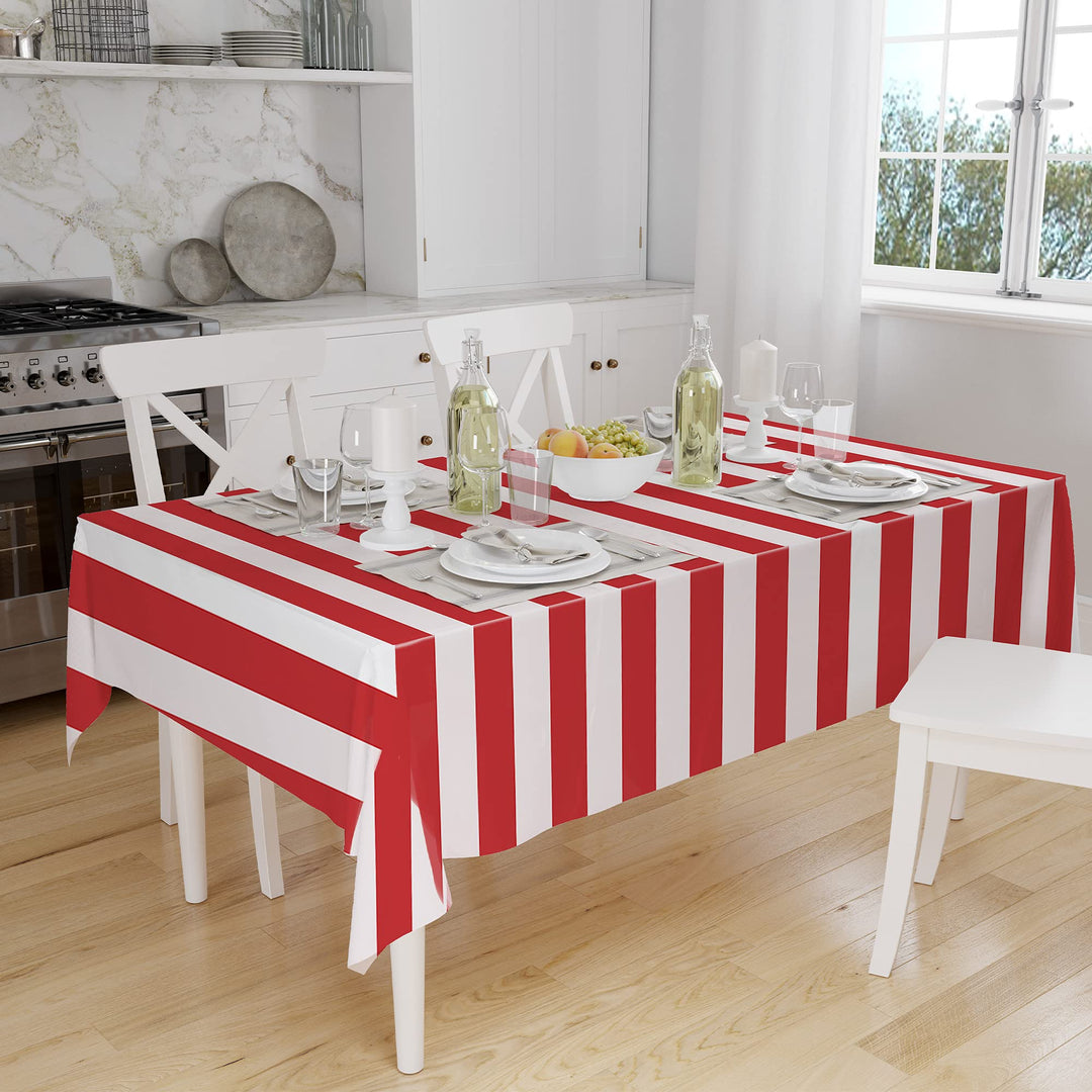 peony man 2 Pieces Red and White Striped Tablecloth Pla