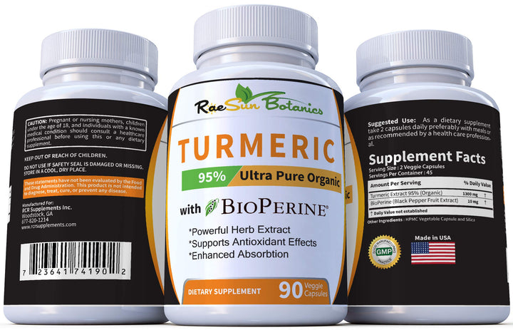 No Root Powder! 25 x Potency Turmeric Curcumin Ultra Pure Highest Purity 95% Made with Organic Extract 650 mg per Capsule - 90 Veggie Caps with BioPerine No Proprietary Blends!