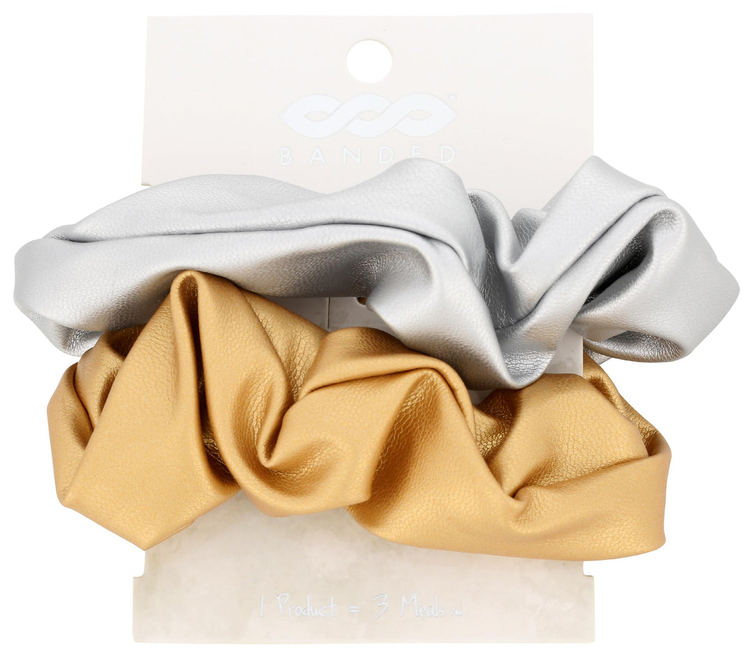 Gold Silver Faux Leather Scrunchies, 1 EA
