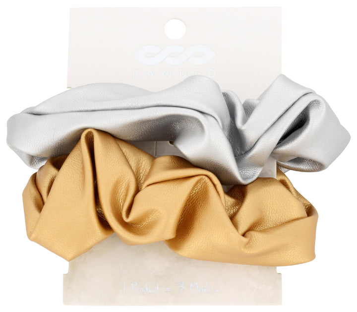 Gold Silver Faux Leather Scrunchies, 1 EA