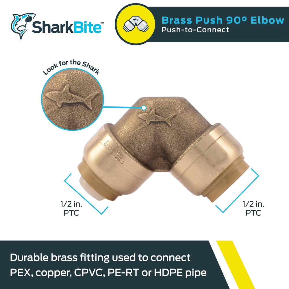 SharkBite 1/2 Inch 90 Degree Elbow, Push to Connect Bra