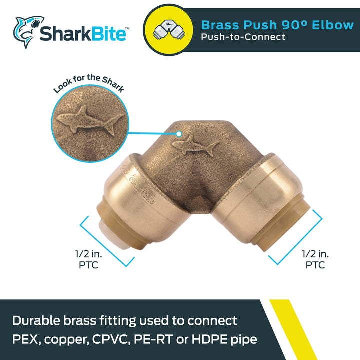 SharkBite 1/2 Inch 90 Degree Elbow, Push to Connect Bra