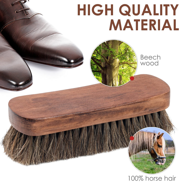 6.7 Horsehair Shoe Shine Brush - 100% Soft Genuine Hors