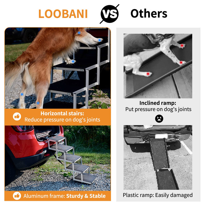 Portable Folding Car Ramp With Increased Nonslip Surface, Support up to 200lbs, Lightweight Pet Stairs Help Your Senior Large Dog Easy Get In &amp; Out of SUV,Truck