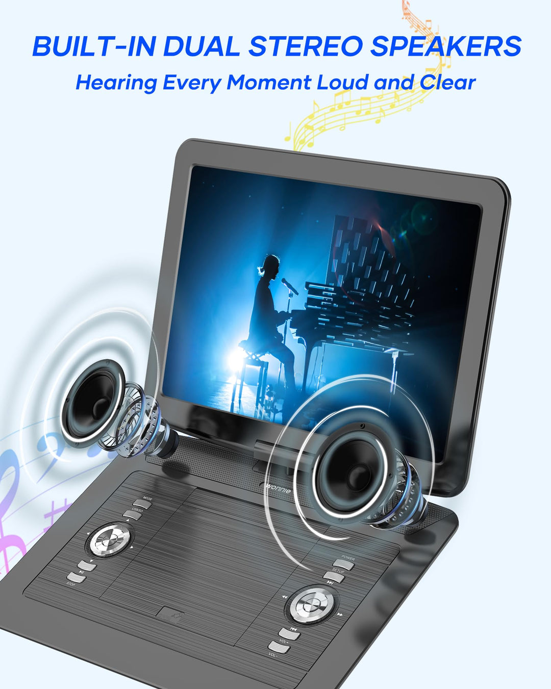 17.9 Portable DVD/CD Player with 15.4 Large Swivel HD Screen, 6 Hours 5000mAH Rechargeable Battery, Support USB/SD Card/Sync TV, Regions F r e e, Car Charger, Remote Control for Kids, Blue