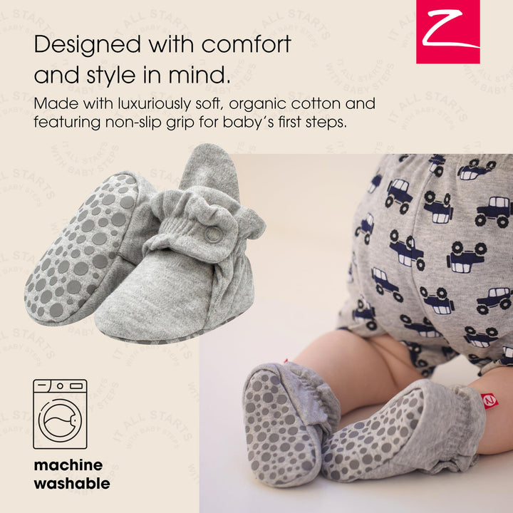 Unisex Organic Cotton Baby Booties With Gripper Soles, Gray Heather, 18M