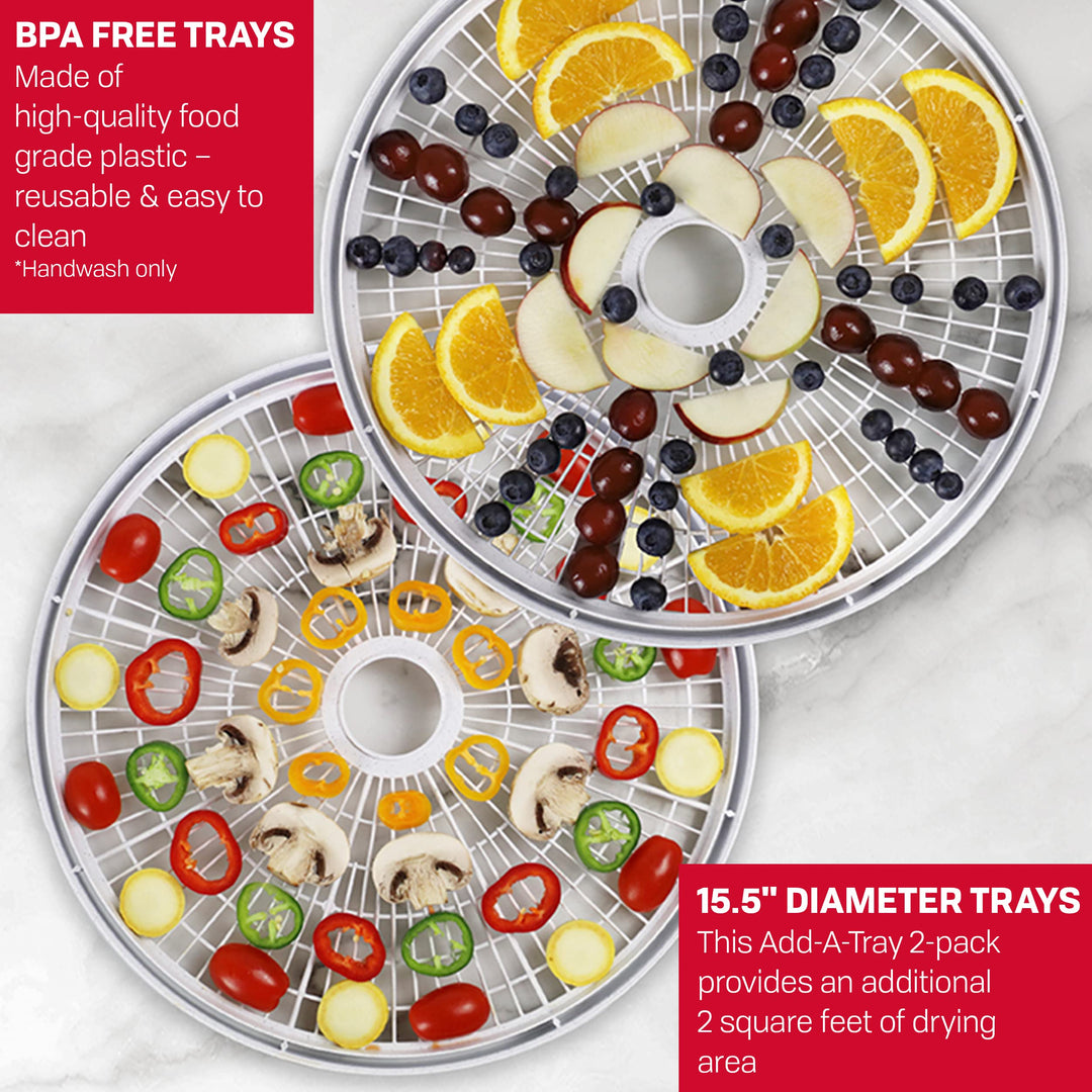 NESCO TR-2 White Plastic Round 15 1/2 Add-A-Trays, to fit 1000 Series Food Dehydrators, 2 Pack