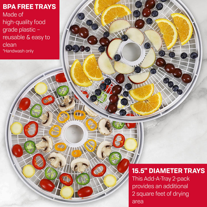 NESCO TR-2 White Plastic Round 15 1/2 Add-A-Trays, to fit 1000 Series Food Dehydrators, 2 Pack