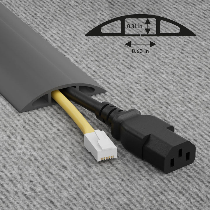 6ft Floor Cord Cover, Cable Protector, Hide Extension Cords, Protect Cords, Prevent Cable Trips, Heavy Duty Cord Hider - Cable Cavity = 0.63 (W) x 0.31 (H) - Gray