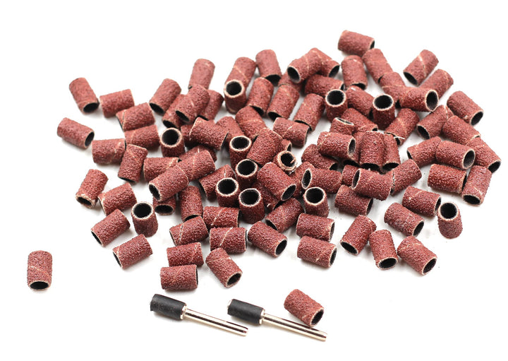 100 pics 1/4/6.35mm Drum Sanding Sand 80 Grit Sanding Drum Sanding Sleeves Sander Mandrels Drum Fit Includes 2 Rubber Drum Mandrels