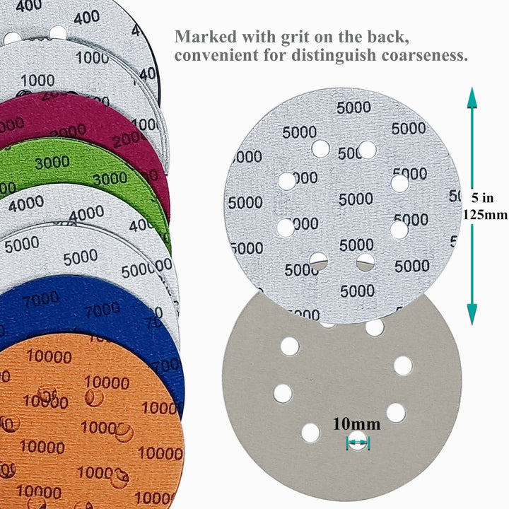 #400-#10000 24 PCS 5 Inch 8 Hole Sanding Discs 400/1000/2000/3000/4000/5000/7000/10000 Grit Compatible for Random Orbital Sander Sanding Grinder (24 PCS 5 inch 8Hole #400-#10000)
