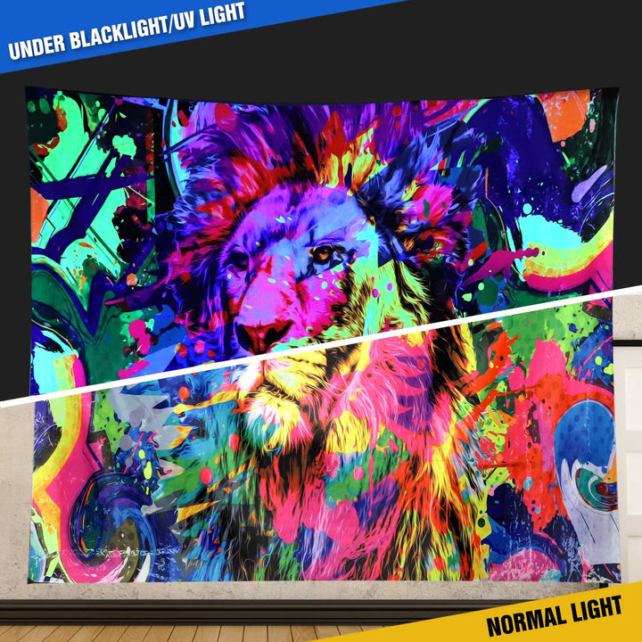 Blacklight Lion Tapestry Glow In the Dark, UV Reactive Black Light Posters Tapestries for Men Boys Room Bedroom Aesthetic Dorm Decor (30 x 40)