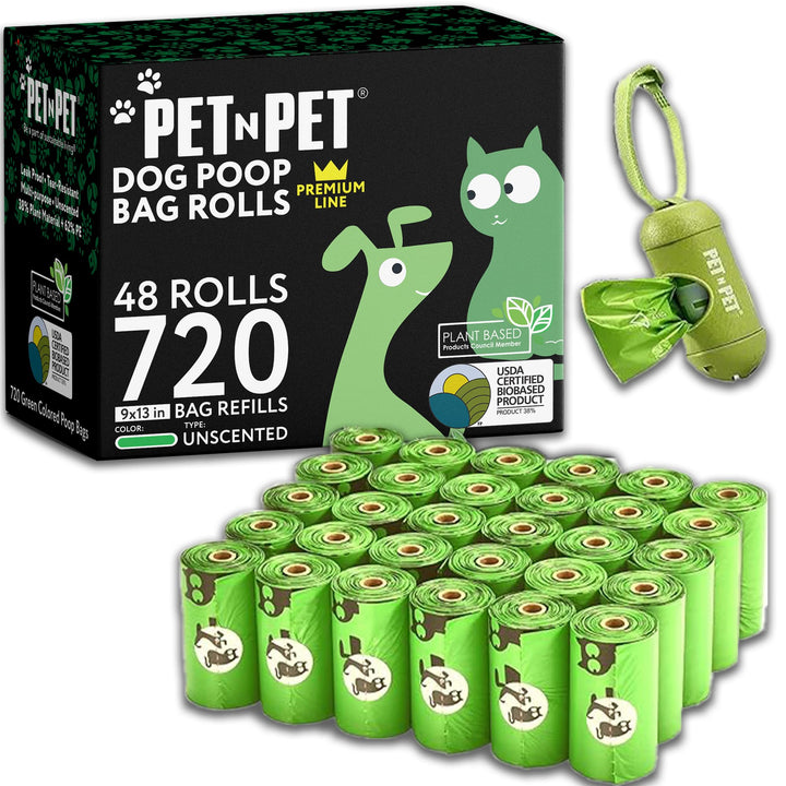 Pet N Pet 720 Counts, Unscented Dog Poop Bags Rolls, 38% Plant Based &amp; 62% PE Poop Bags For Dogs with Dispenser, 48 Rolls Extra Thick Dog Waste Bag, Doggie Poo Bag