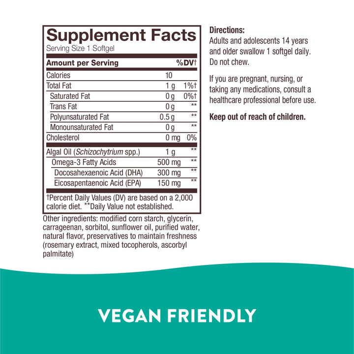 Nature&#39;s Way NutraVege Plant Based Omega-3, Heart Health and Eye and Brain Function*, 30 Vegan Softgels