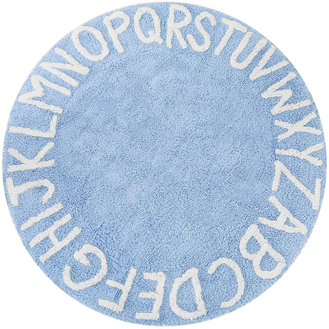 ABC Rug for Kids Room Circle Nursery Rug for Baby Boy and Girl - Neutral Cotton Alphabet Rug Round Kids Rug Toddler Playroom Rug, Letter Reading Carpet 47 Inches