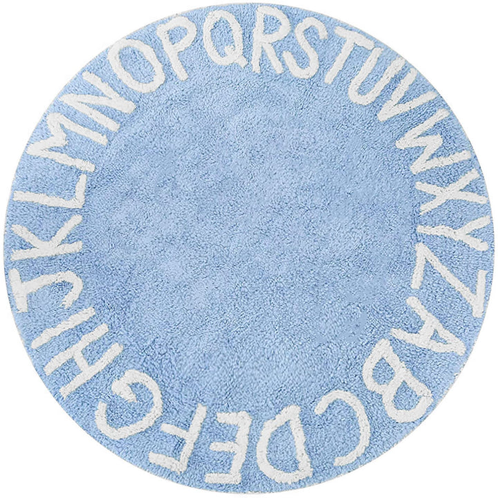 ABC Rug for Kids Room Circle Nursery Rug for Baby Boy and Girl - Neutral Cotton Alphabet Rug Round Kids Rug Toddler Playroom Rug, Letter Reading Carpet 47 Inches