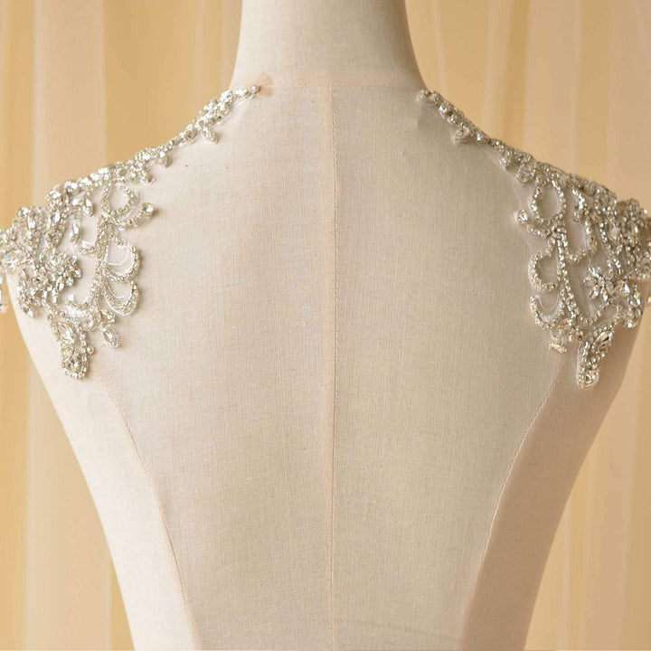 Mirror Pair Rhinestone Shoulder Applique Bridal Dress S