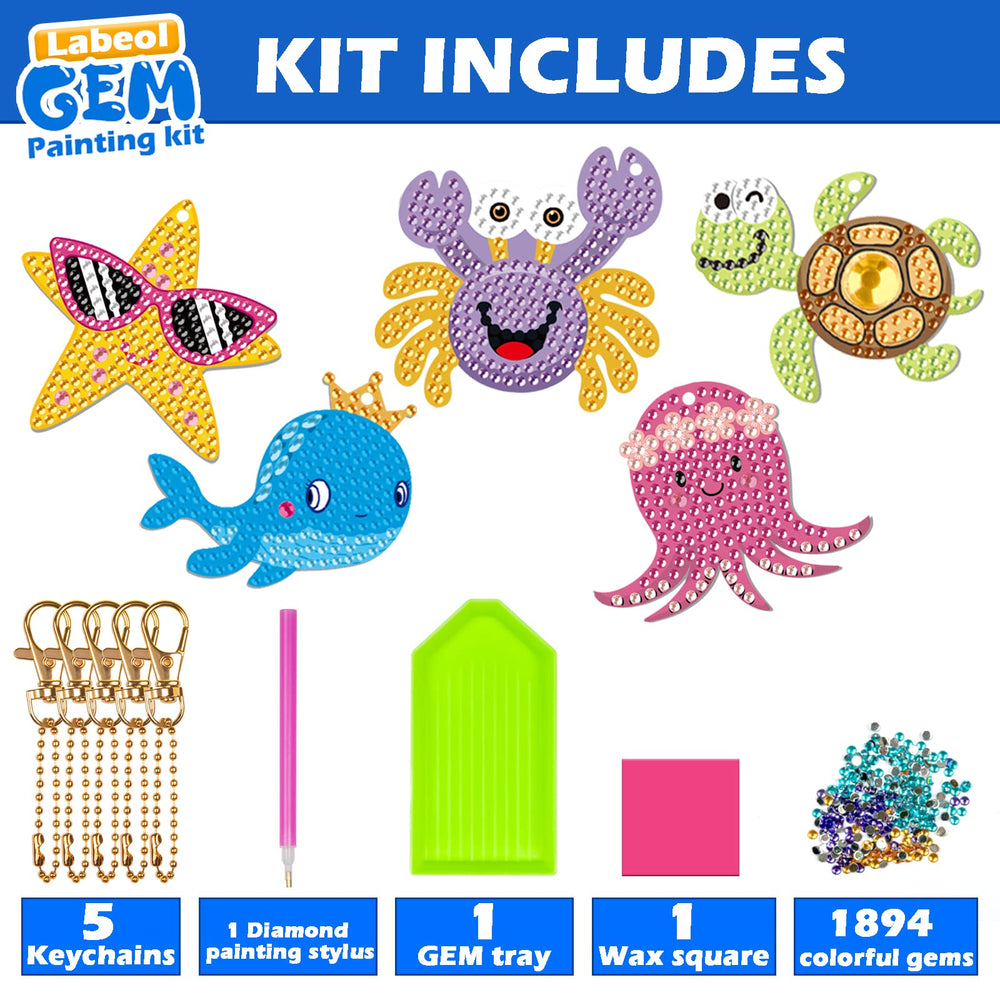 Arts and Crafts for Kids Ages 8-12 - Creat Your Own GEM Keychains-5D Diamond Art by Numbers GEM Art Kits for Kids Girls Toddler Crafts Age 6-7 6-8 10-12 (Ocean)