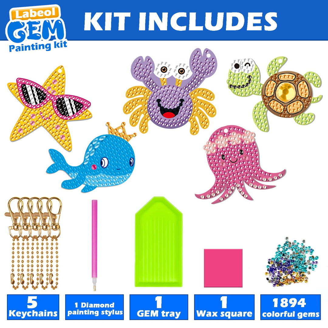 Arts and Crafts for Kids Ages 8-12 - Creat Your Own GEM Keychains-5D Diamond Art by Numbers GEM Art Kits for Kids Girls Toddler Crafts Age 6-7 6-8 10-12 (Ocean)