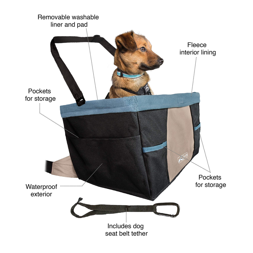 Dog Booster Seats for Cars - Pet Car Seats for Small Dogs and Puppies Weighing Under 30 lbs - Headrest Mounted - Dog Car Seat Belt Tether Included - Rover Style, Black/Blue