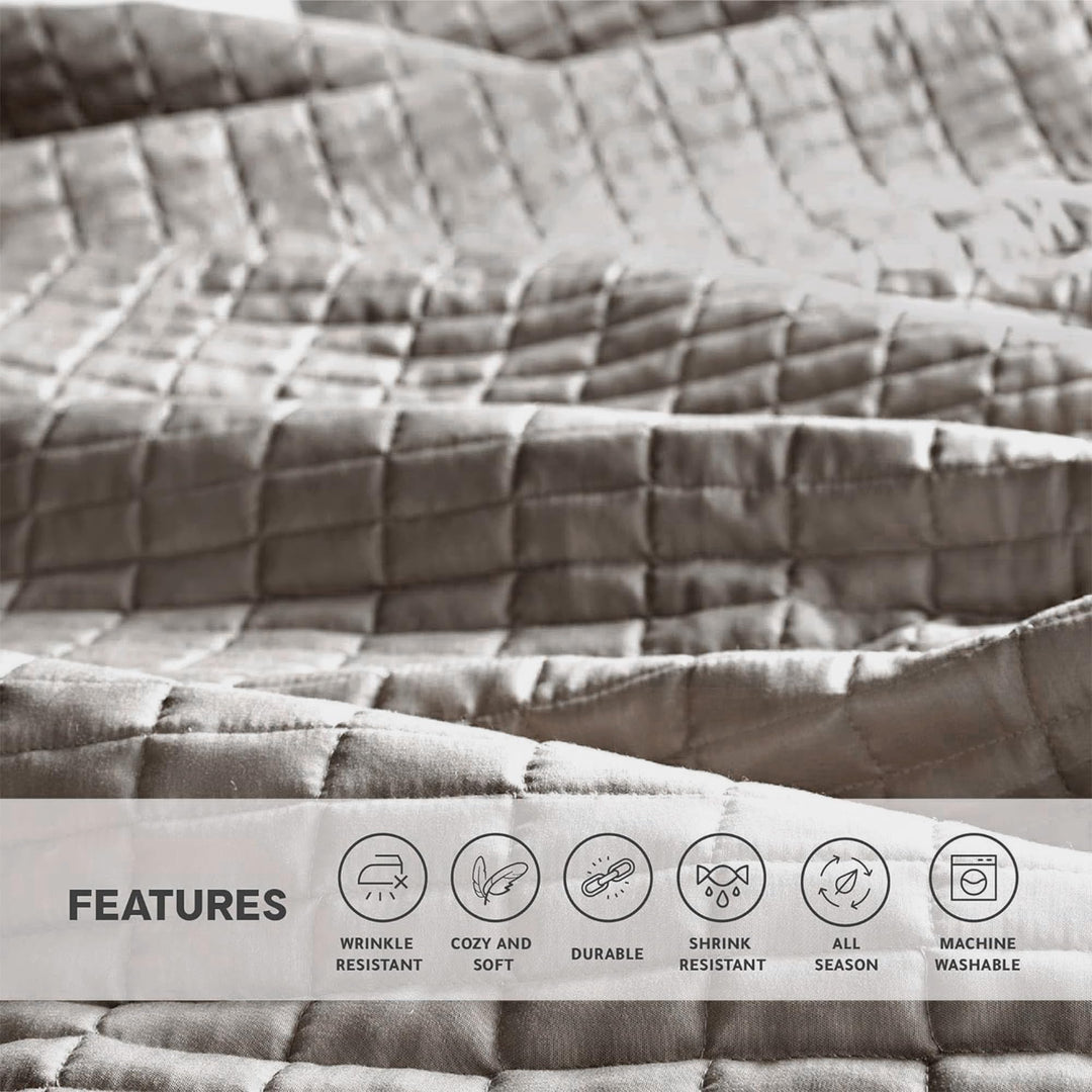 King Quilt-All Season Bedding, Taupe Bedspread With Double Sided Stitching Design, Soft Summer Blanket Matching Shams Coverlet Kienna Collection (120x118) 3 Piece