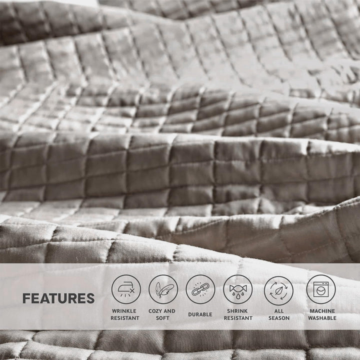 King Quilt-All Season Bedding, Taupe Bedspread With Double Sided Stitching Design, Soft Summer Blanket Matching Shams Coverlet Kienna Collection (120x118) 3 Piece