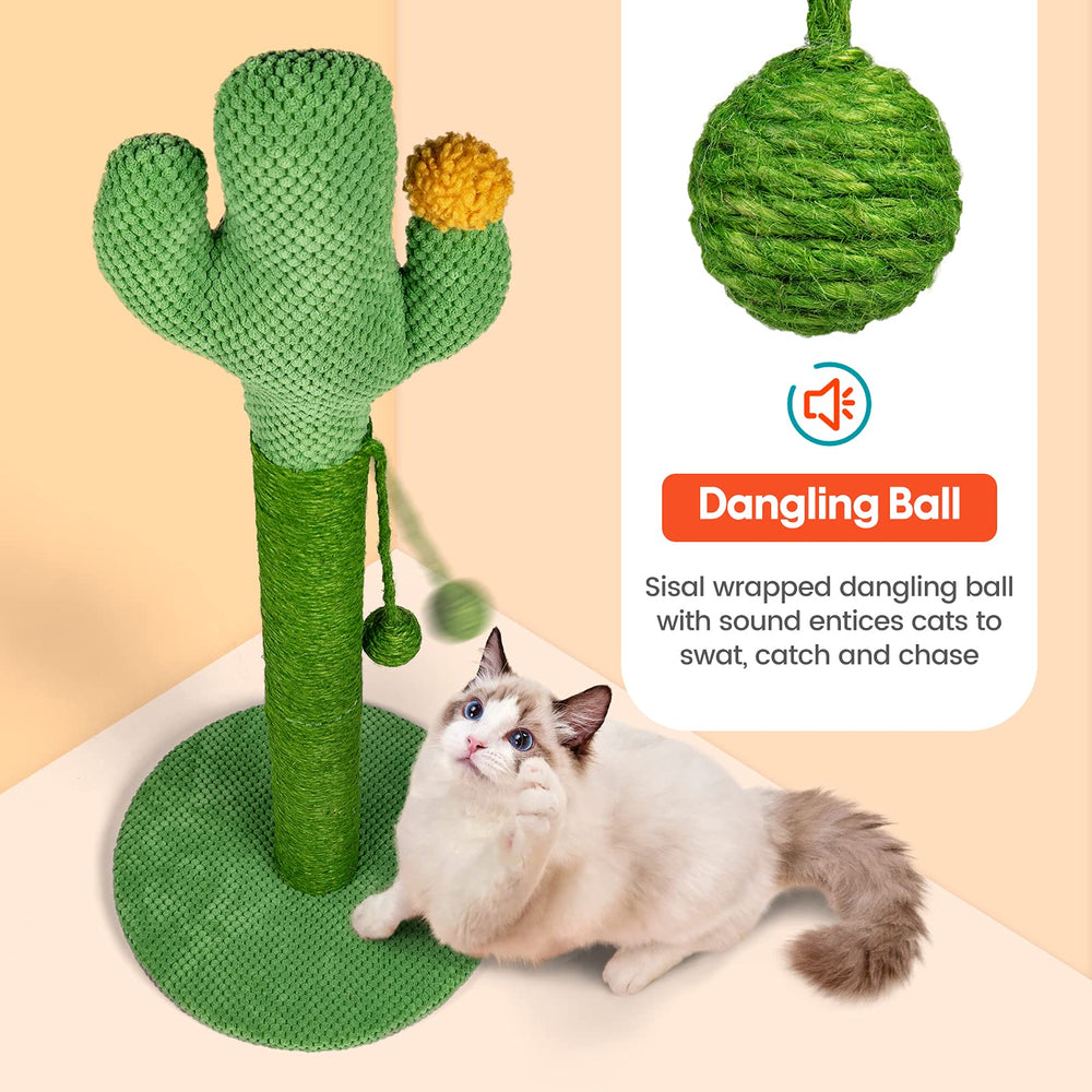 Cat Scratching Post, 33 inch Tall Cactus Scratching Post with Dangling Ball, for Large Cats and Kittens